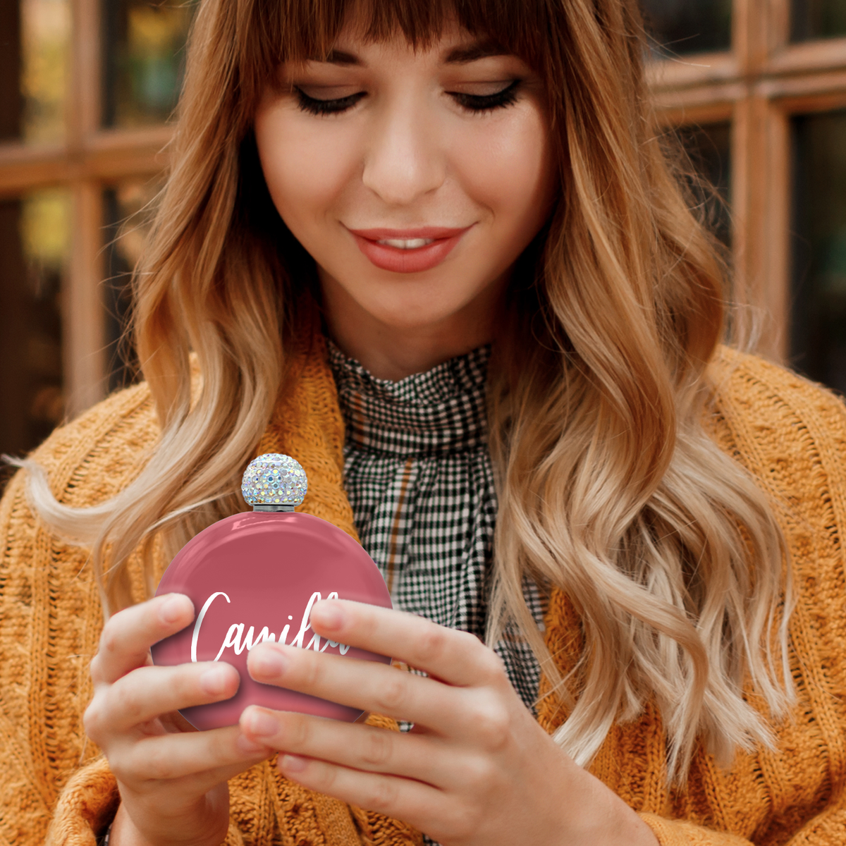 Personalized Guava Gloss 5oz Rhinestone Liquor Flask