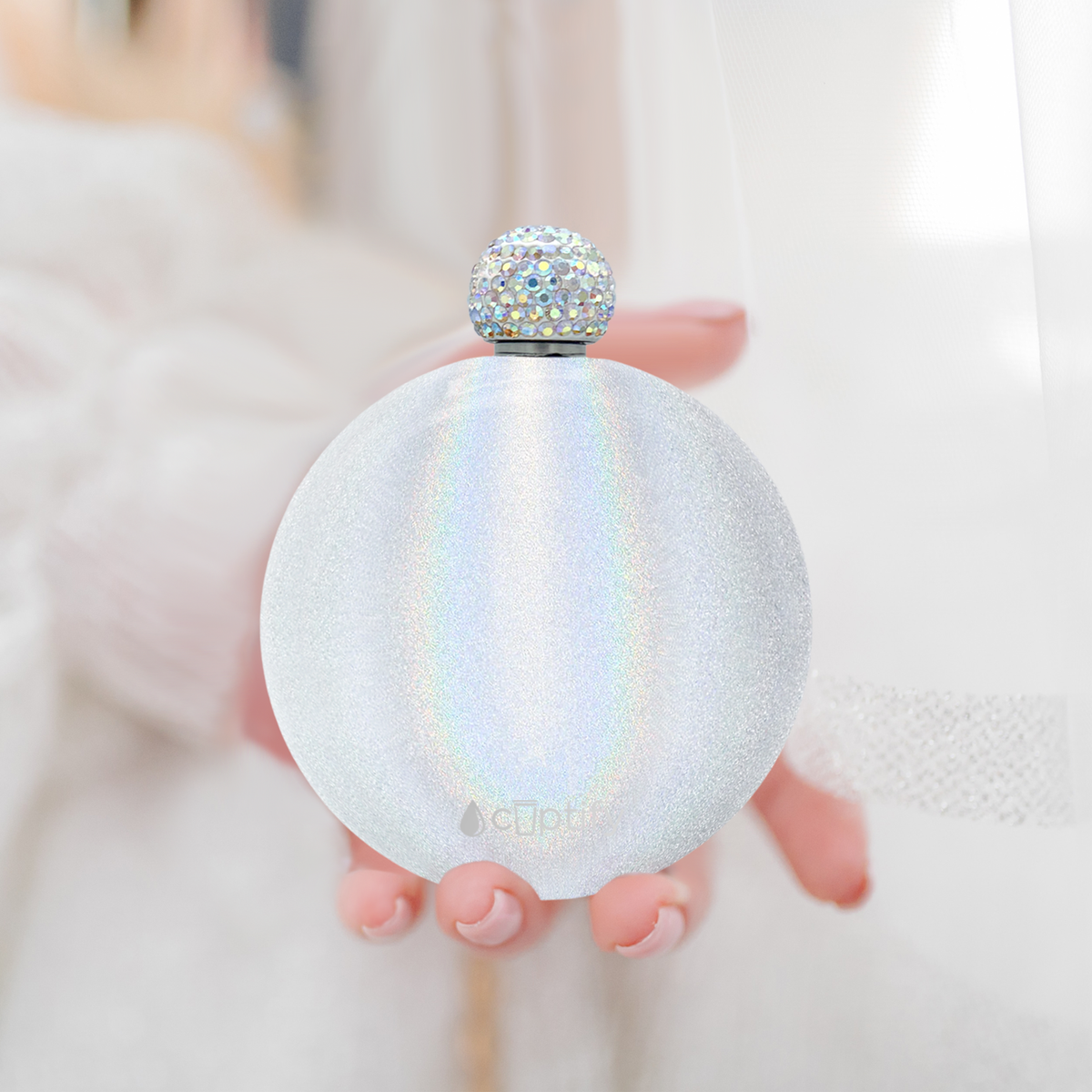 White Glitter 5oz Rhinestone Liquor Flask