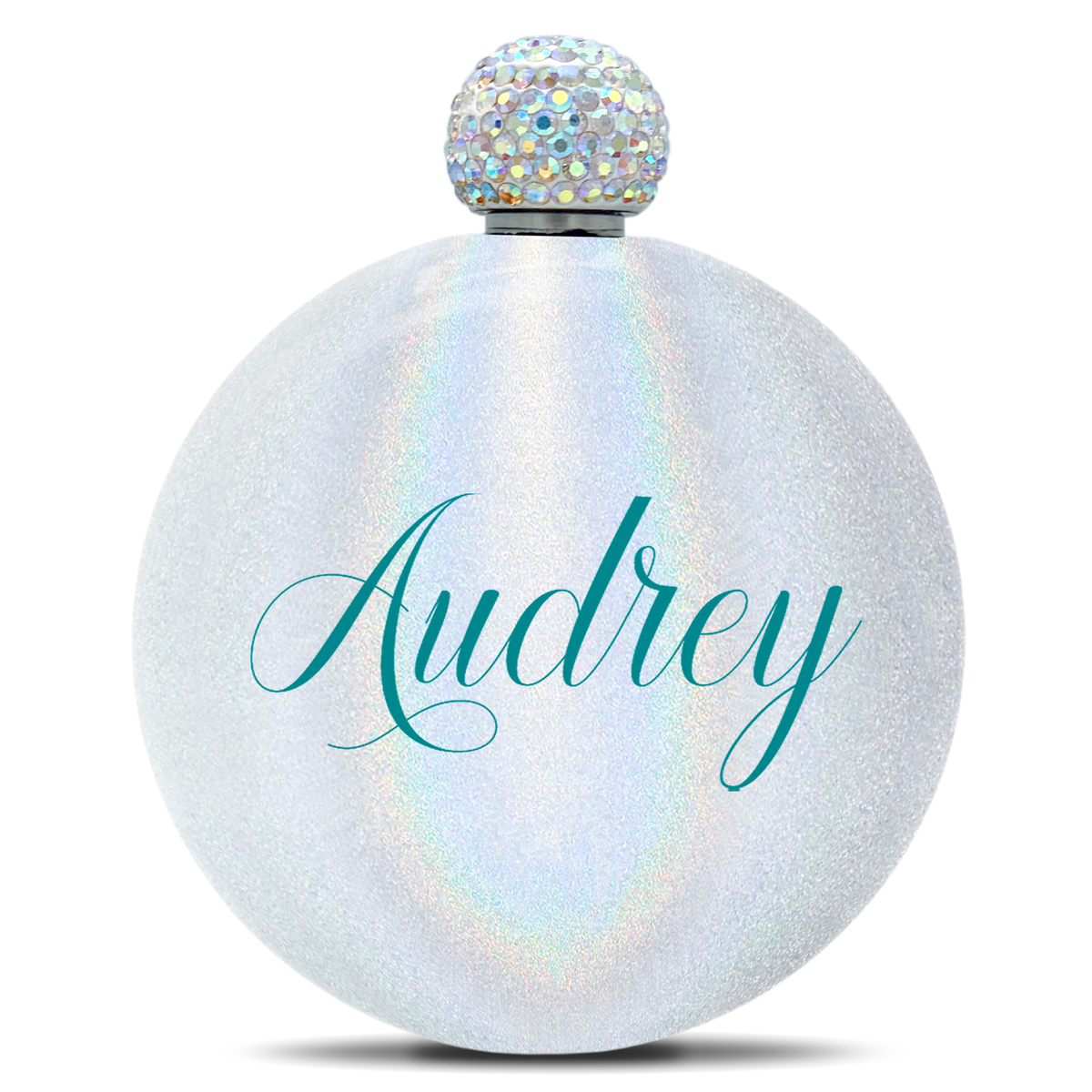 Personalized White Glitter 5oz Rhinestone Liquor Flask