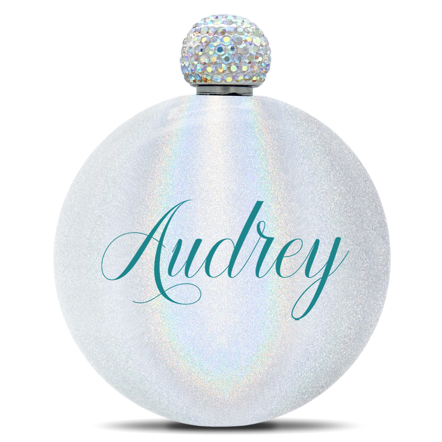 Personalized White Glitter 5oz Rhinestone Liquor Flask