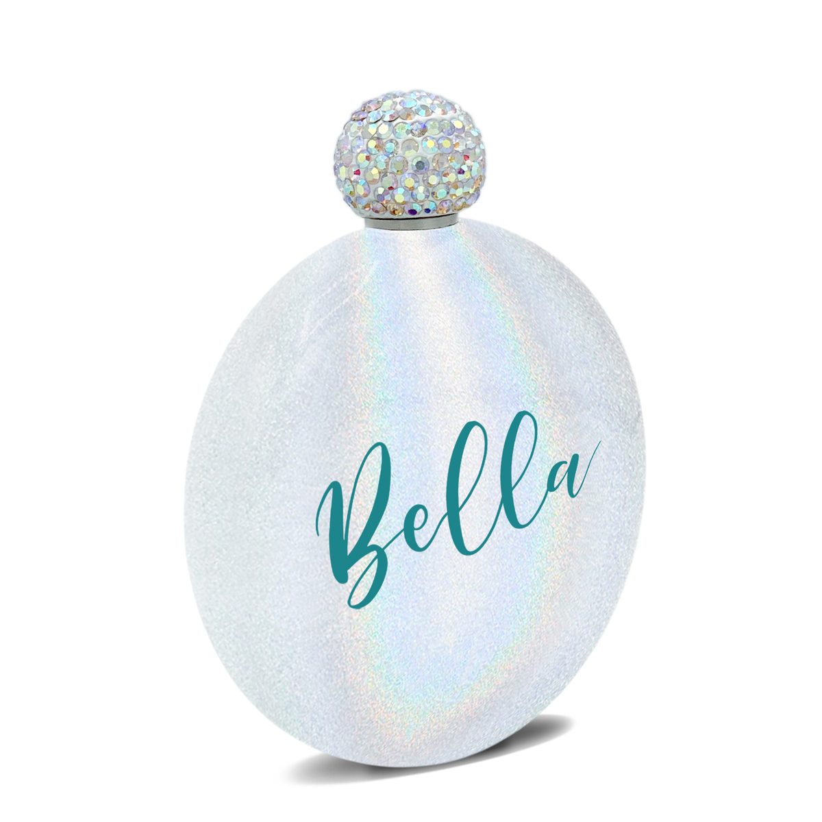 Personalized White Glitter 5oz Rhinestone Liquor Flask