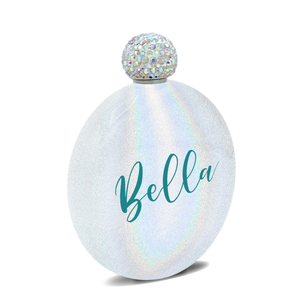 Personalized White Glitter 5oz Rhinestone Liquor Flask