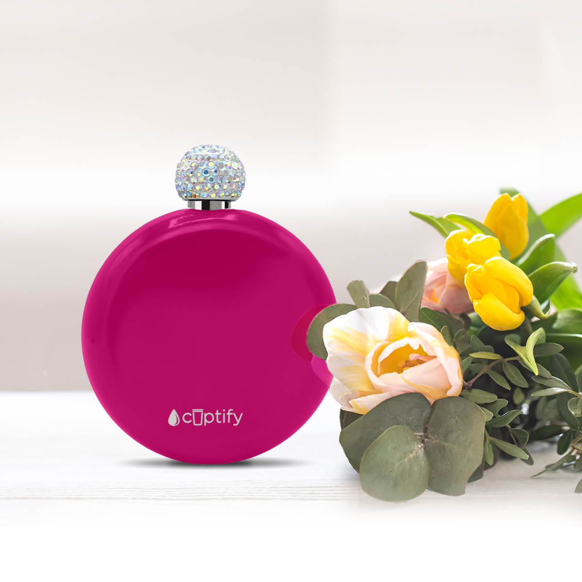 Hot Pink Gloss 5oz Rhinestone Liquor Flask