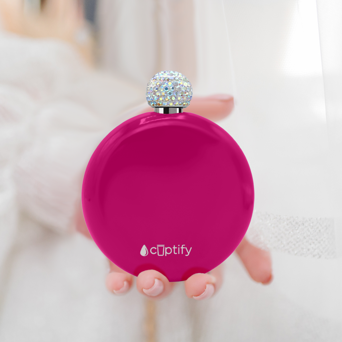 Hot Pink Gloss 5oz Rhinestone Liquor Flask