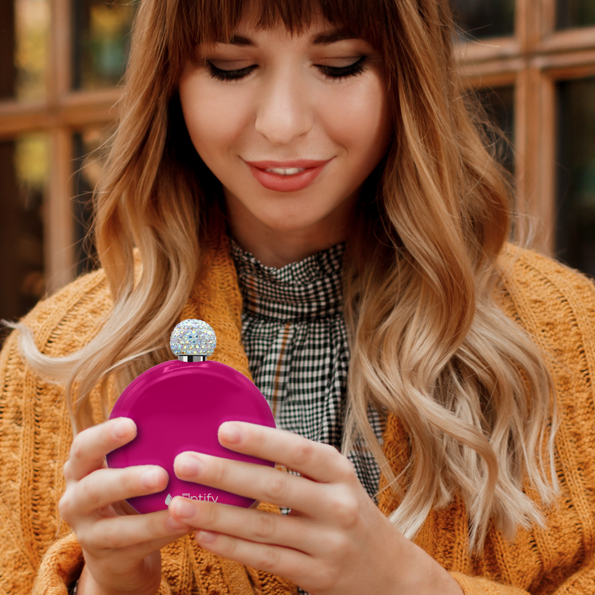 Hot Pink Gloss 5oz Rhinestone Liquor Flask