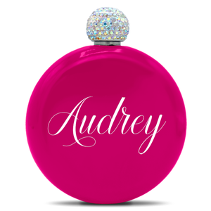 Personalized Hot Pink Gloss 5oz Rhinestone Liquor Flask