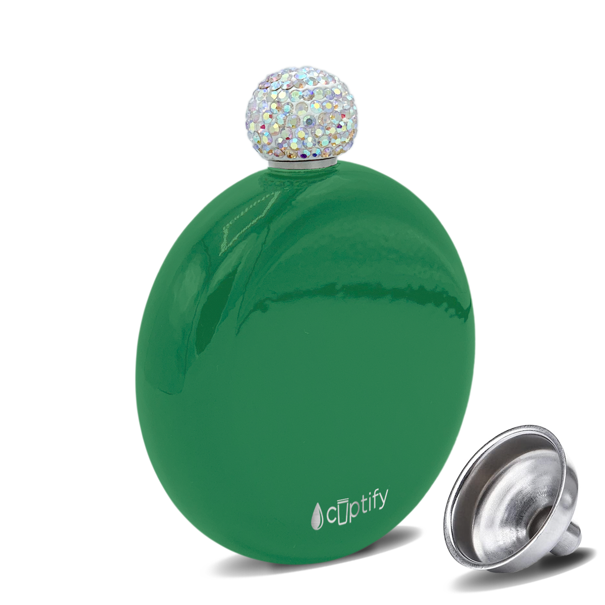 Kelly Green Gloss 5oz Rhinestone Liquor Flask