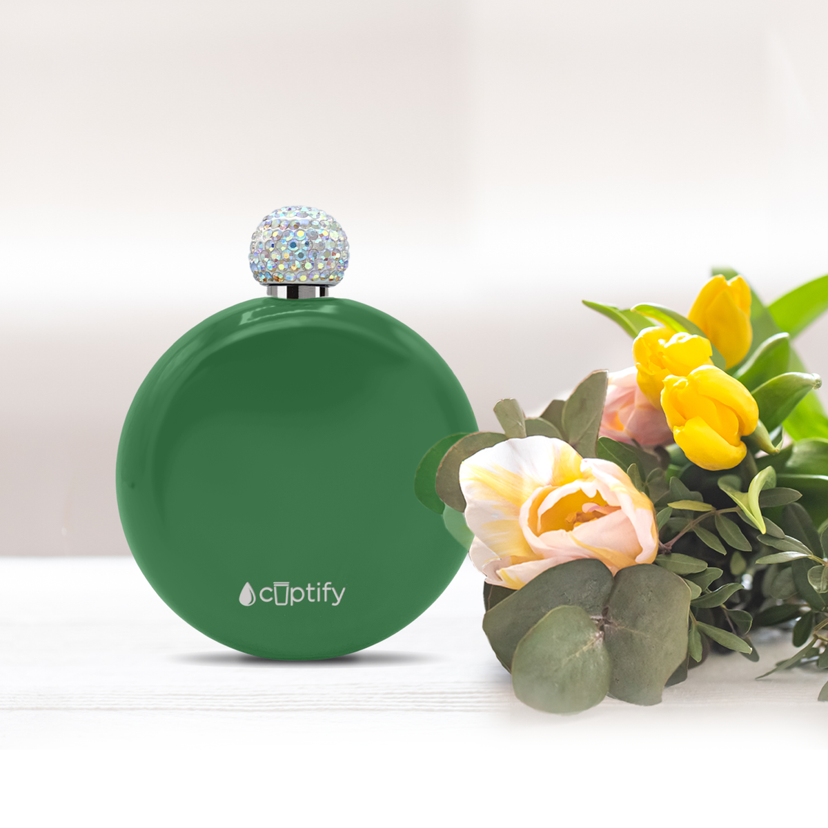 Kelly Green Gloss 5oz Rhinestone Liquor Flask