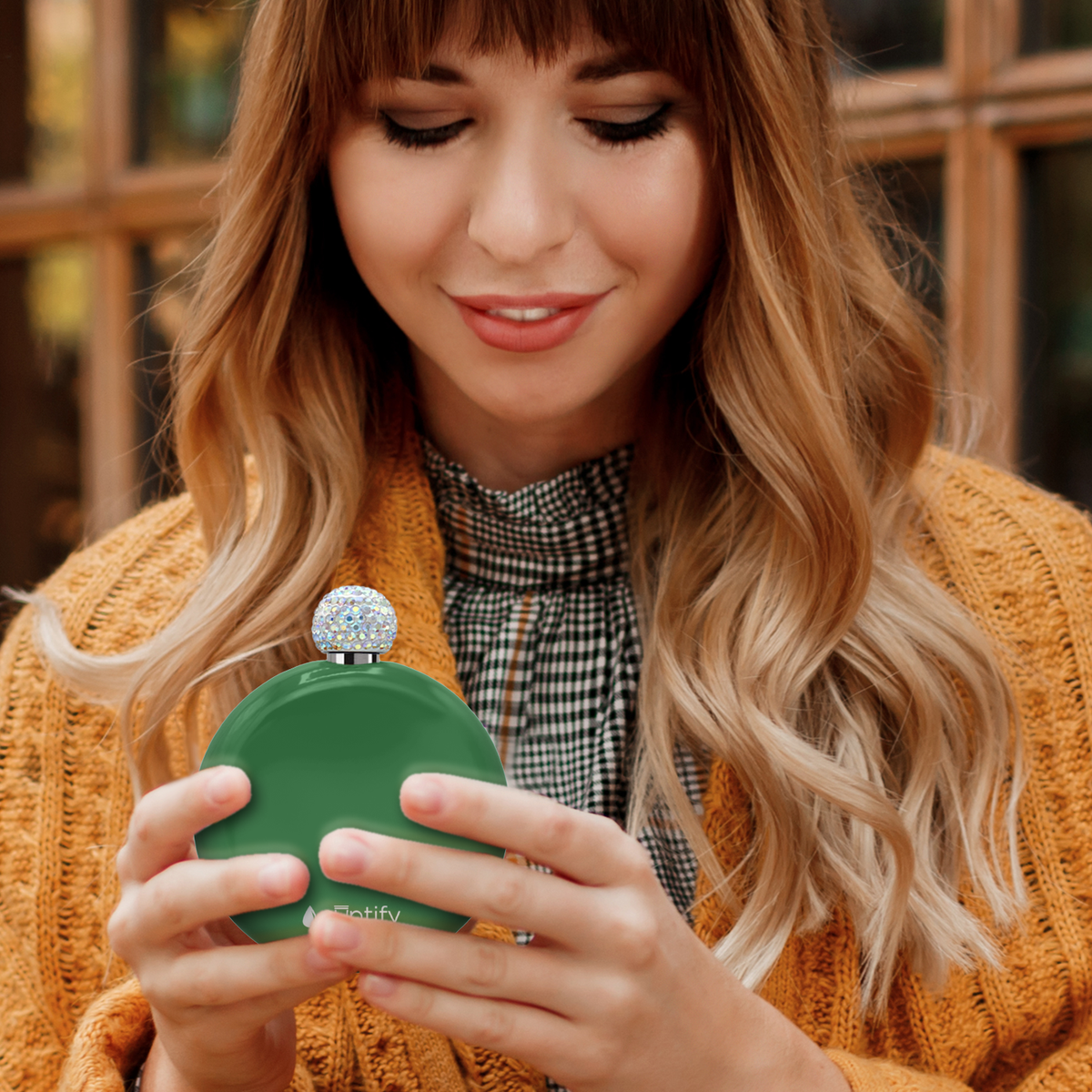 Kelly Green Gloss 5oz Rhinestone Liquor Flask