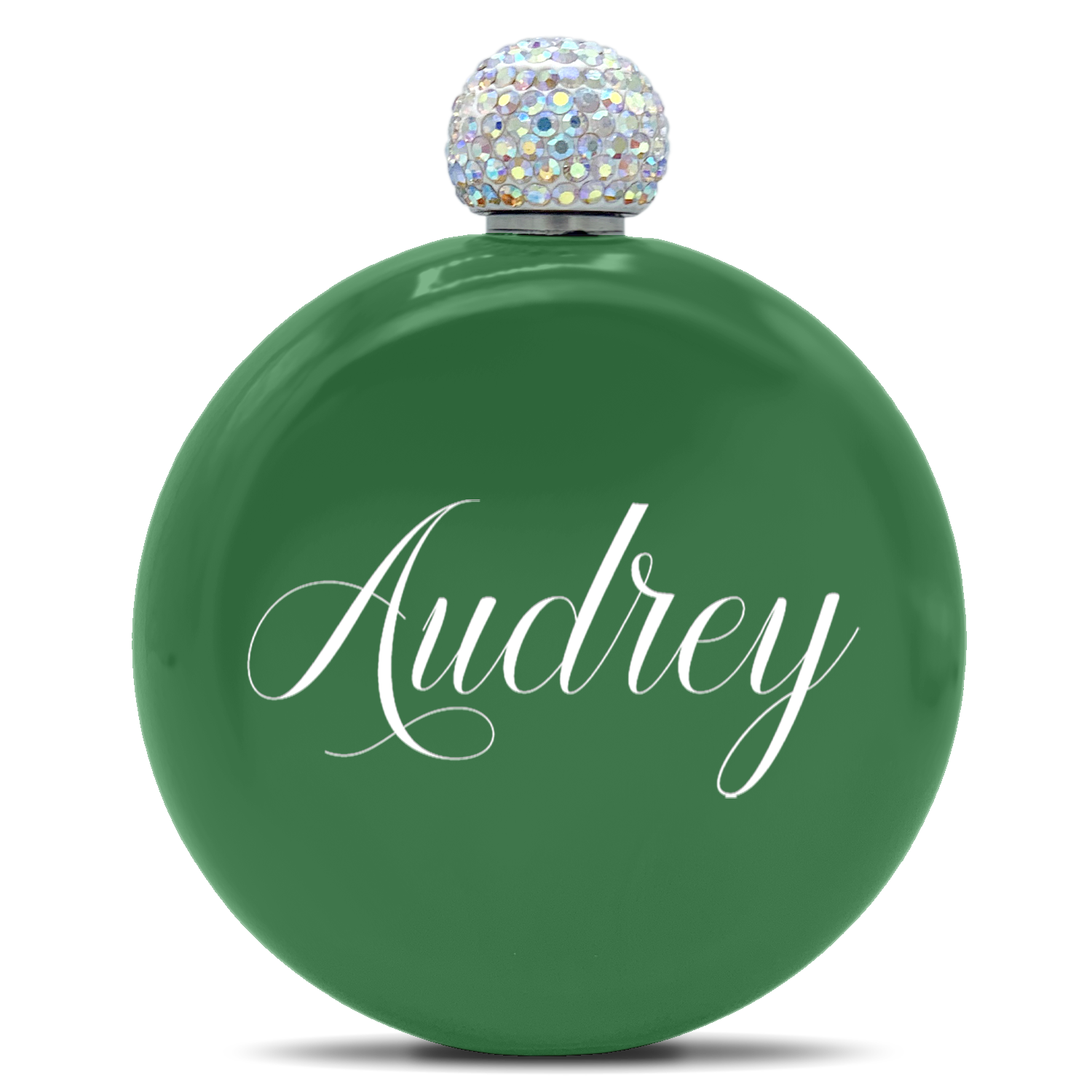 Personalized Kelly Green Gloss 5oz Rhinestone Liquor Flask