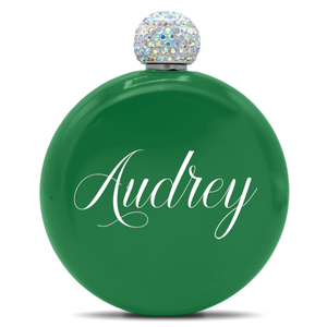 Personalized Kelly Green Gloss 5oz Rhinestone Liquor Flask