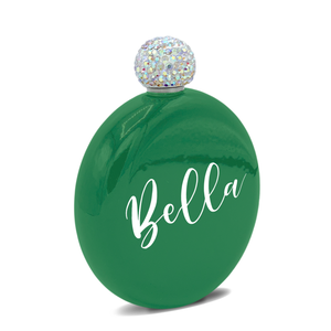 Personalized Kelly Green Gloss 5oz Rhinestone Liquor Flask