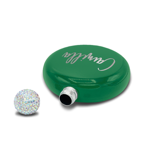 Personalized Kelly Green Gloss 5oz Rhinestone Liquor Flask