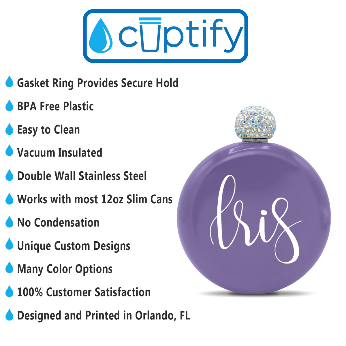 Personalized Lavender Gloss 5oz Rhinestone Liquor Flask