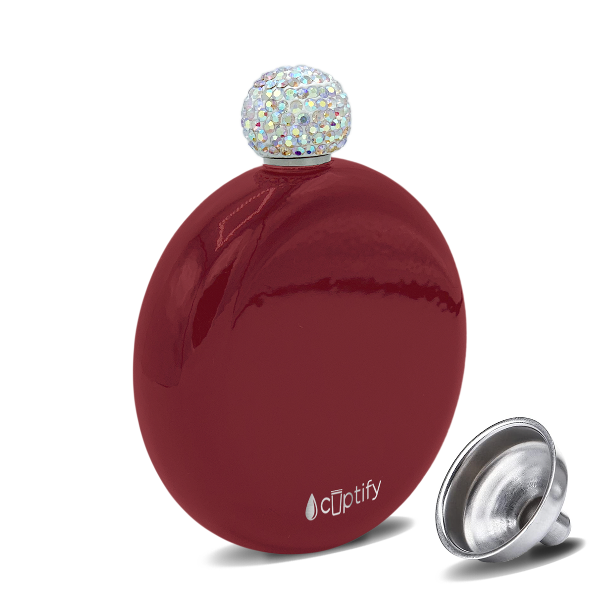 Maroon Gloss 5oz Rhinestone Liquor Flask