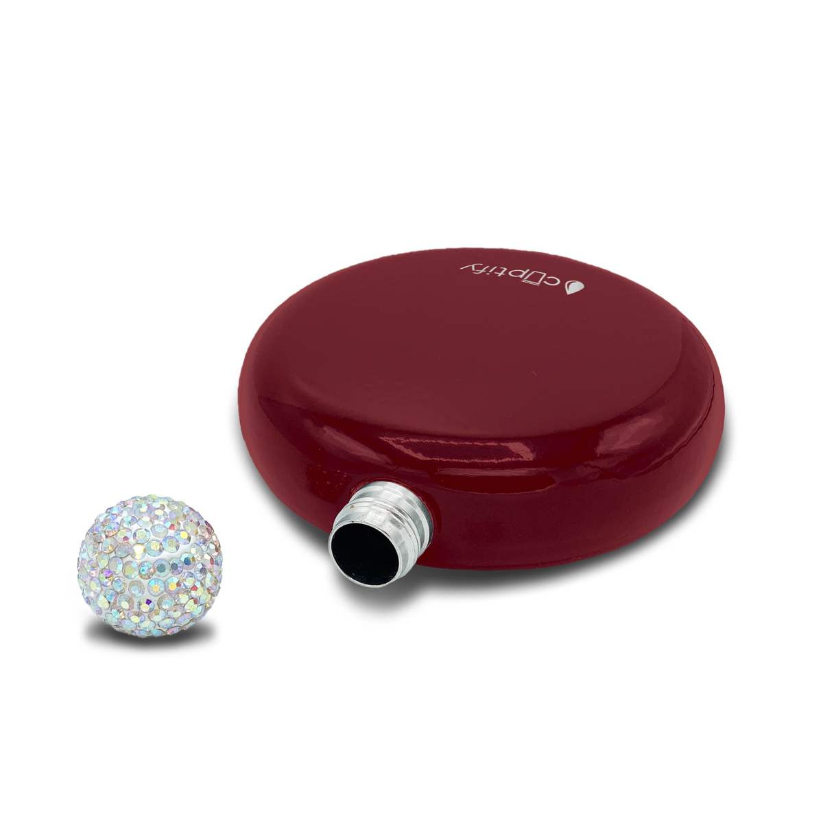 Maroon Gloss 5oz Rhinestone Liquor Flask