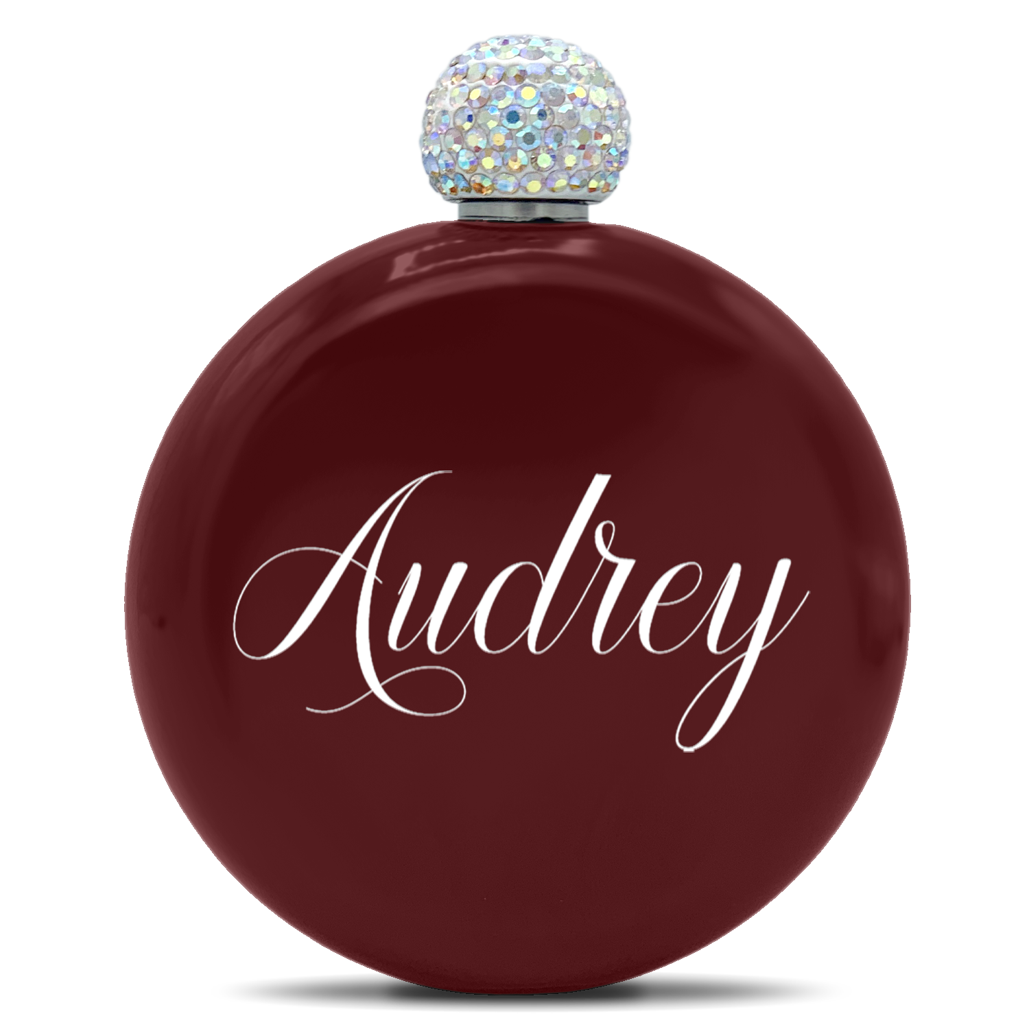 Personalized Maroon Gloss 5oz Rhinestone Liquor Flask