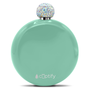 Mint Green Gloss 5oz Rhinestone Liquor Flask