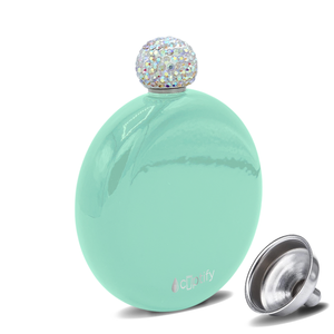 Mint Green Gloss 5oz Rhinestone Liquor Flask