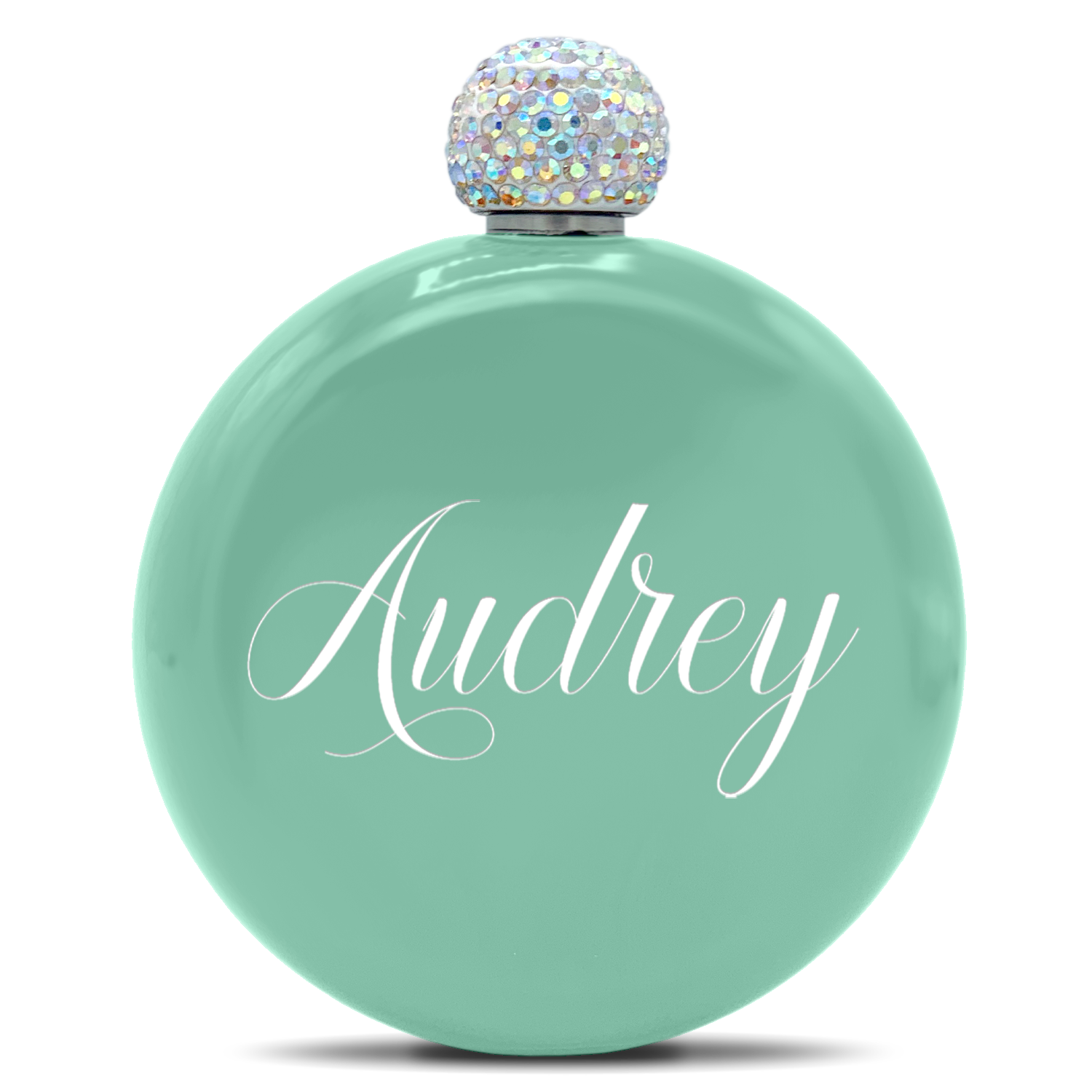 Personalized Mint Green Gloss 5oz Rhinestone Liquor Flask