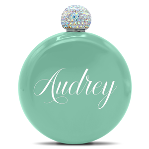 Personalized Mint Green Gloss 5oz Rhinestone Liquor Flask