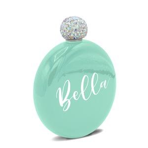 Personalized Mint Green Gloss 5oz Rhinestone Liquor Flask