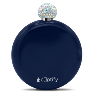 Navy Blue Gloss 5oz Rhinestone Liquor Flask