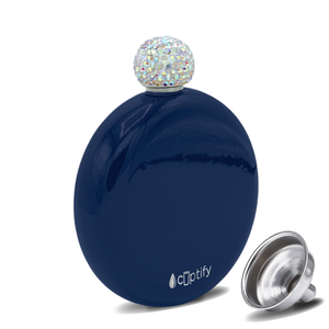 Navy Blue Gloss 5oz Rhinestone Liquor Flask