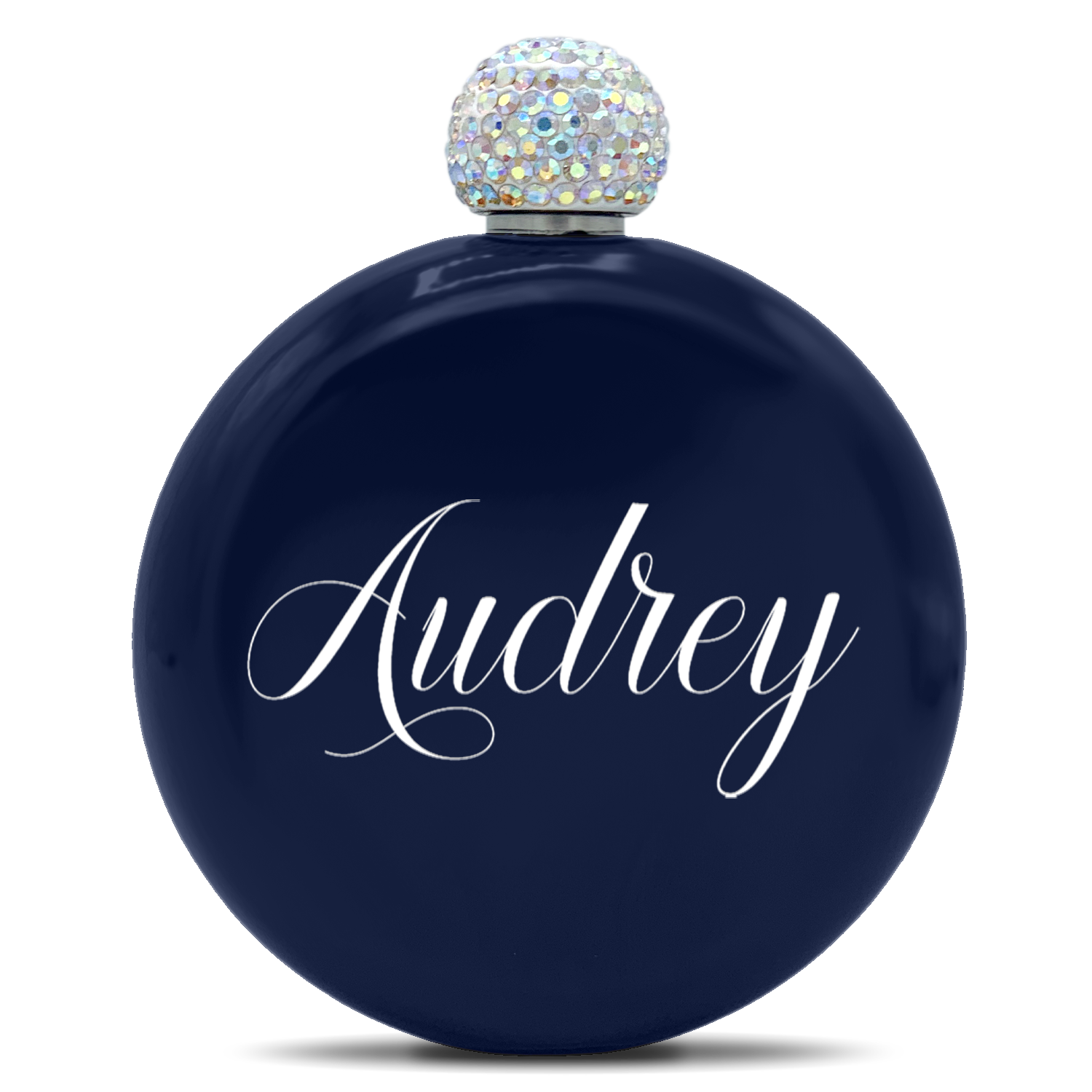 Personalized Navy Blue Gloss 5oz Rhinestone Liquor Flask