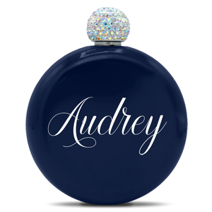 Personalized Navy Blue Gloss 5oz Rhinestone Liquor Flask