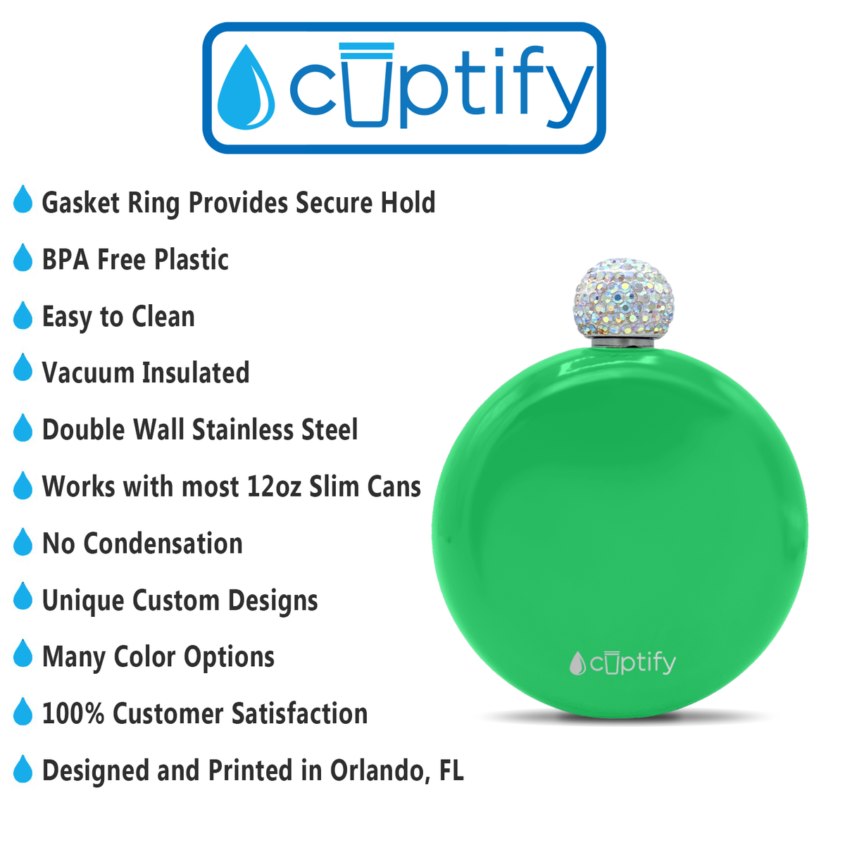 Neon Green Gloss 5oz Rhinestone Liquor Flask