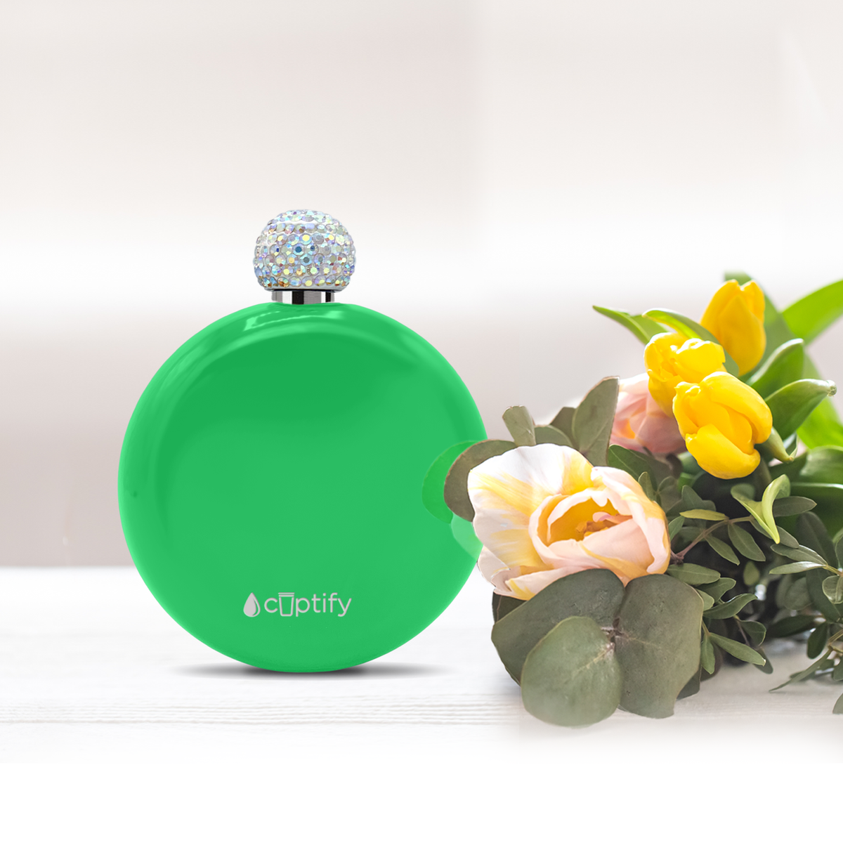 Neon Green Gloss 5oz Rhinestone Liquor Flask