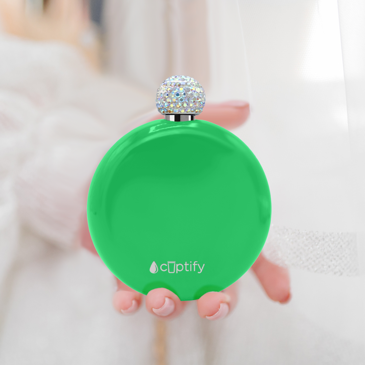 Neon Green Gloss 5oz Rhinestone Liquor Flask