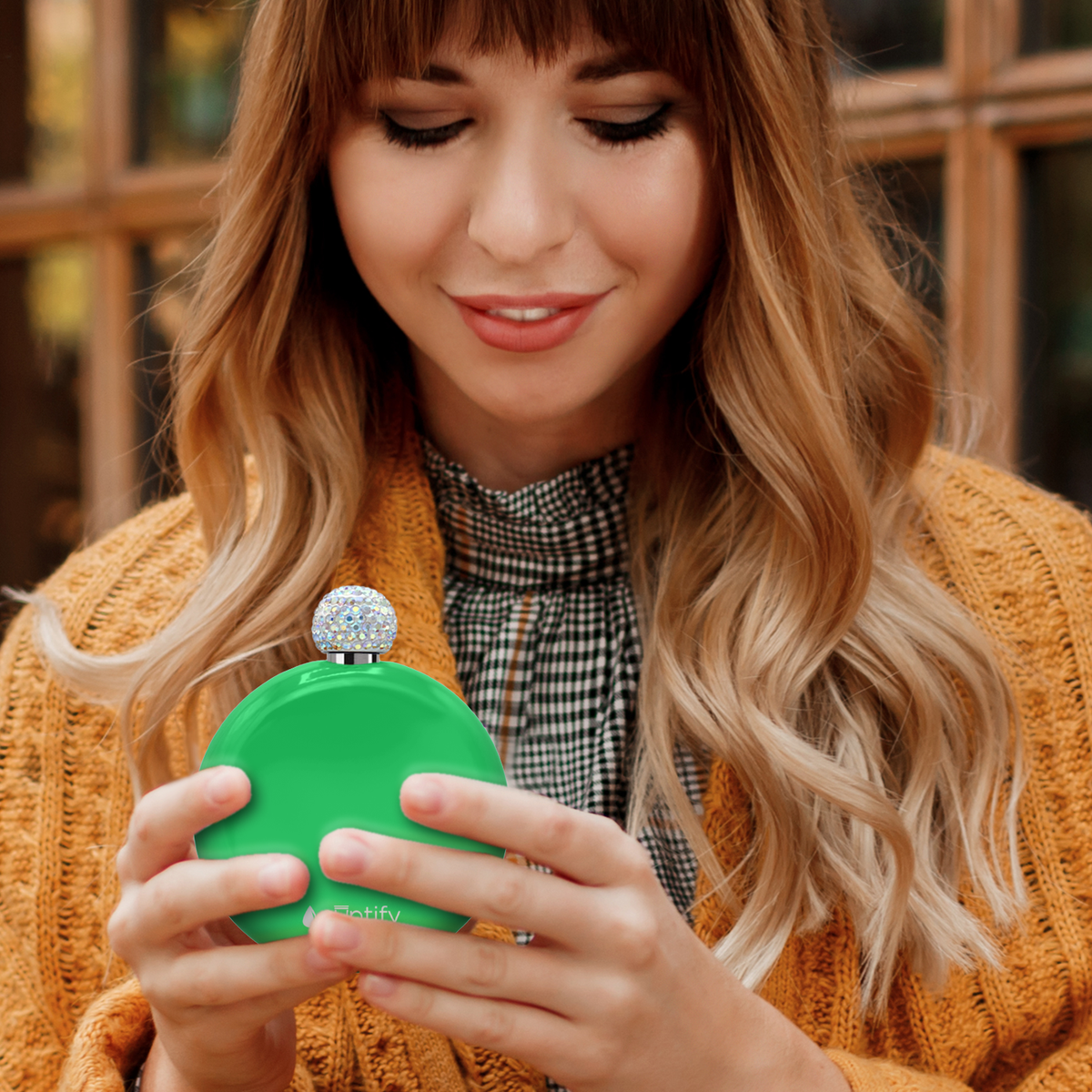 Neon Green Gloss 5oz Rhinestone Liquor Flask