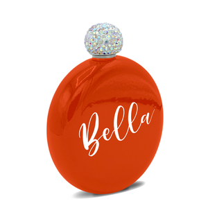 Personalized Orange Gloss 5oz Rhinestone Liquor Flask