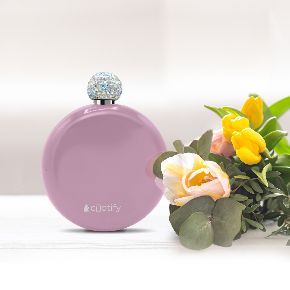 Pastel Pink Gloss 5oz Rhinestone Liquor Flask