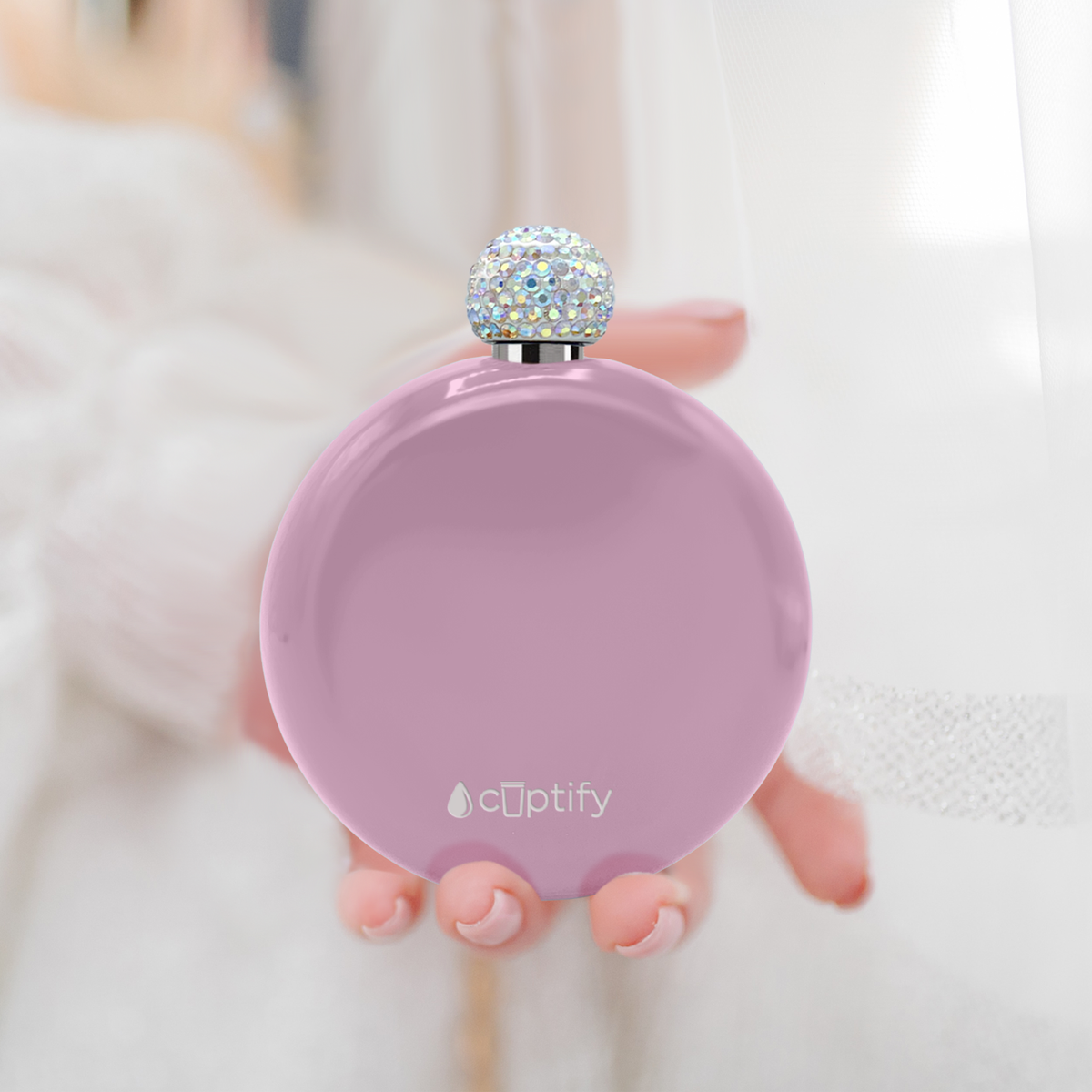 Pastel Pink Gloss 5oz Rhinestone Liquor Flask