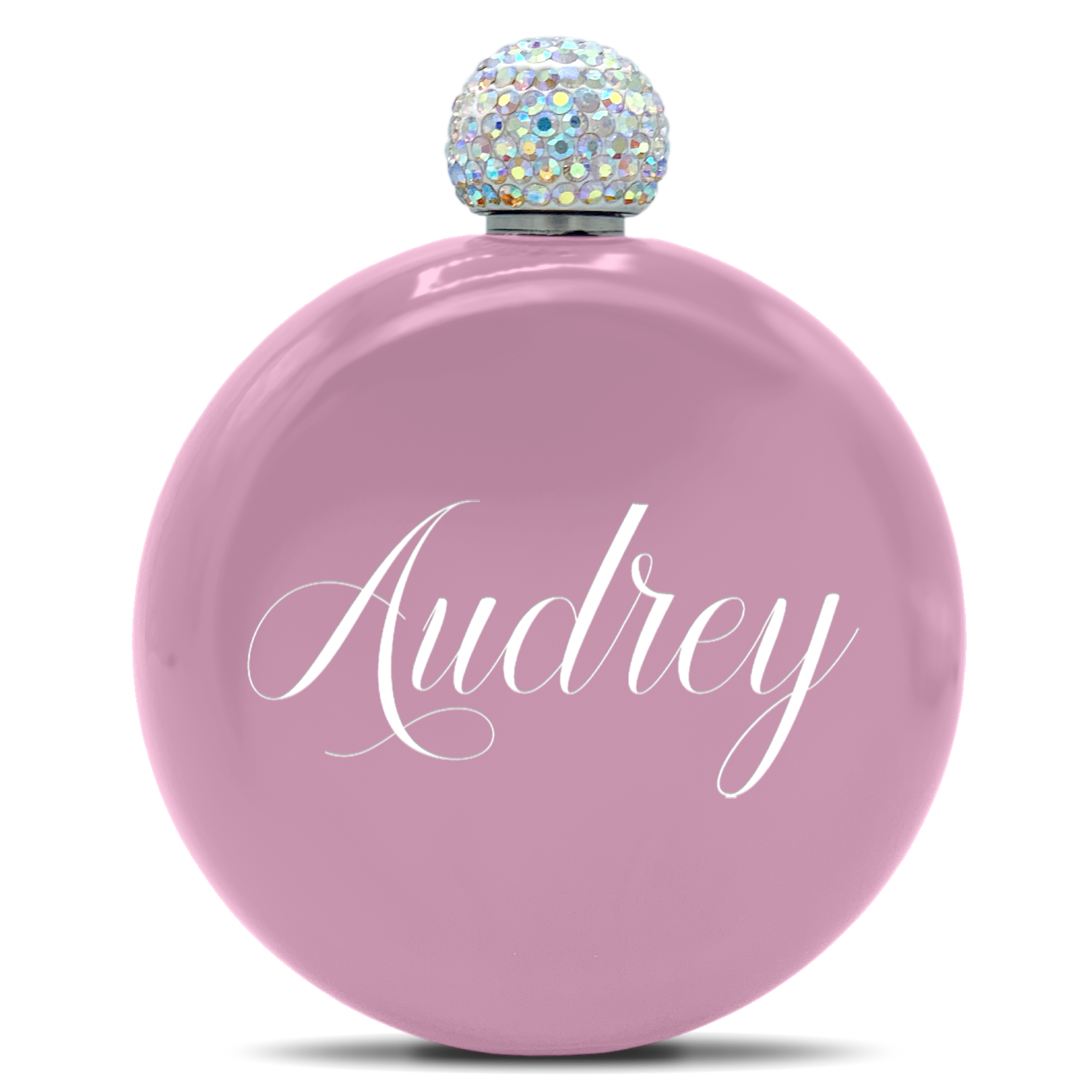 Personalized Pastel Pink Gloss 5oz Rhinestone Liquor Flask