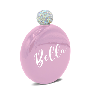 Personalized Pastel Pink Gloss 5oz Rhinestone Liquor Flask