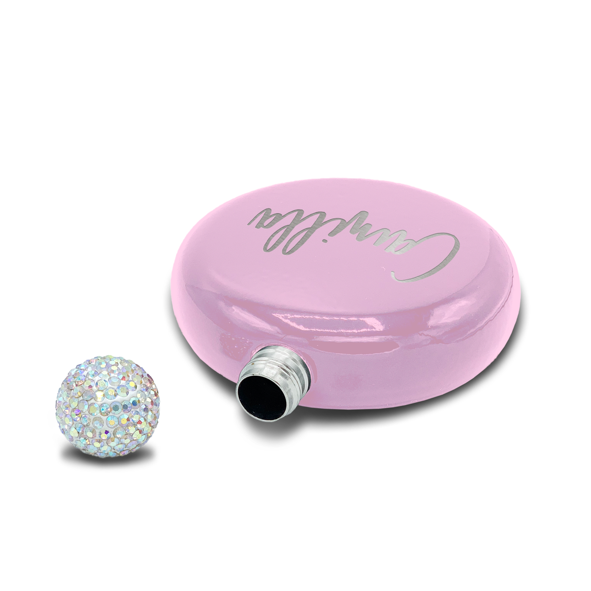 Personalized Pastel Pink Gloss 5oz Rhinestone Liquor Flask