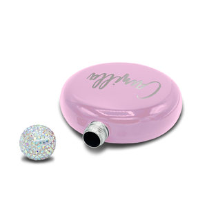 Personalized Pastel Pink Gloss 5oz Rhinestone Liquor Flask