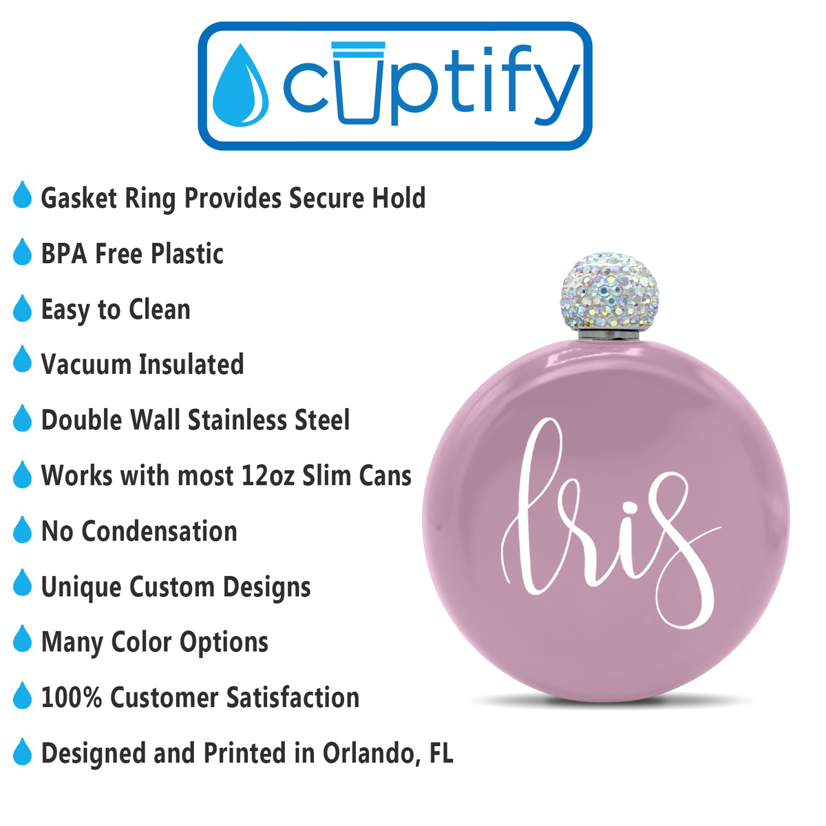 Personalized Pastel Pink Gloss 5oz Rhinestone Liquor Flask