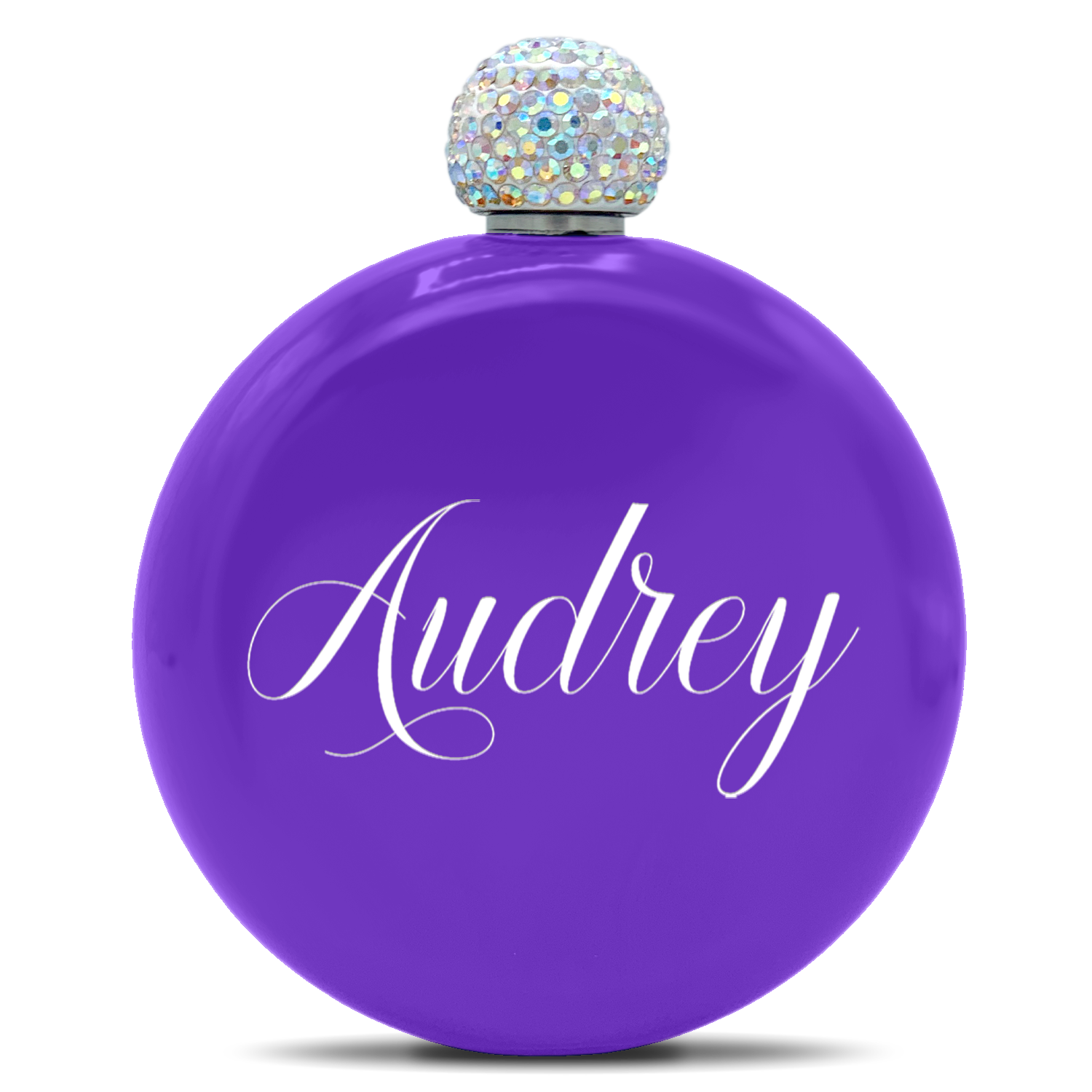 Personalized Purple Gloss 5oz Rhinestone Liquor Flask