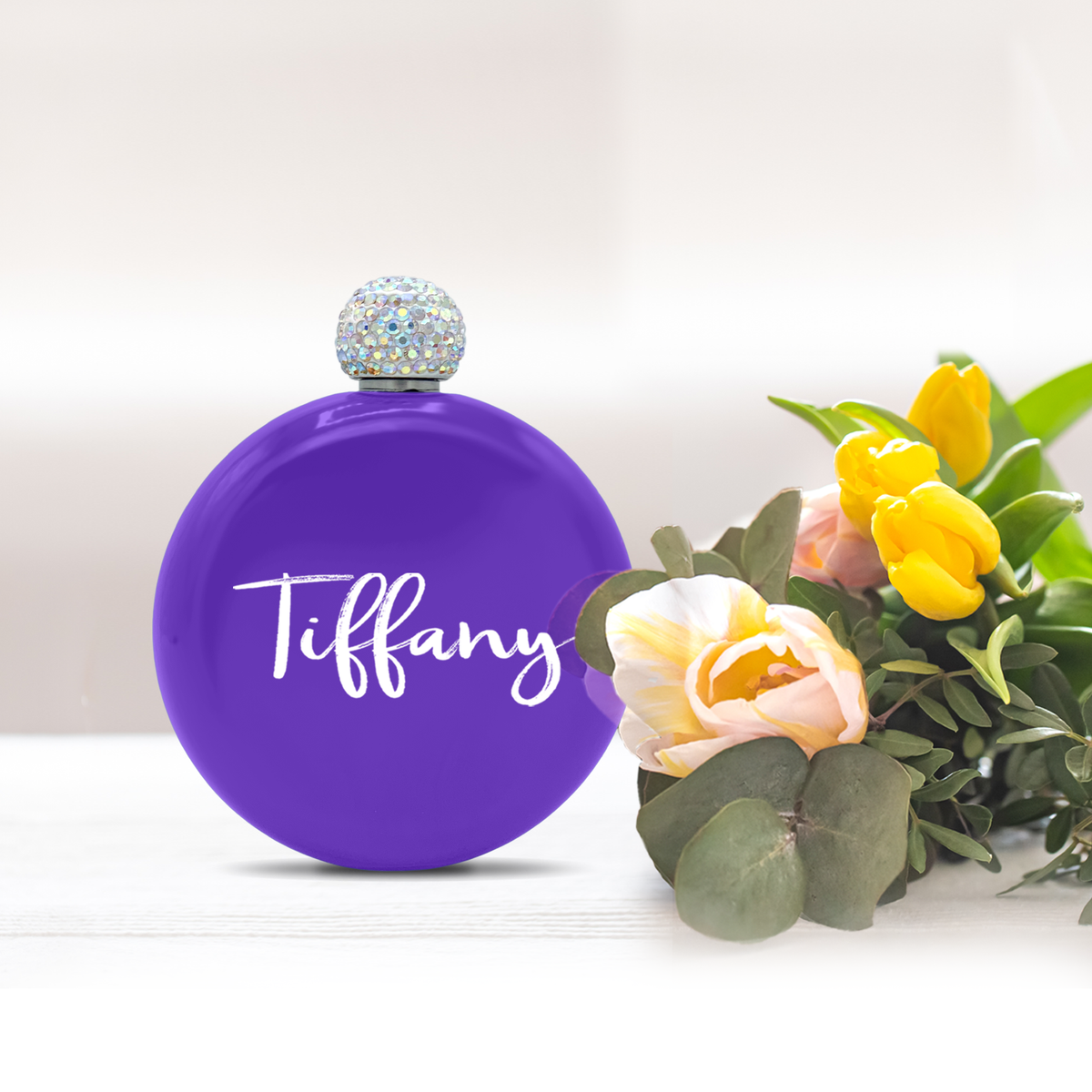 Personalized Purple Gloss 5oz Rhinestone Liquor Flask