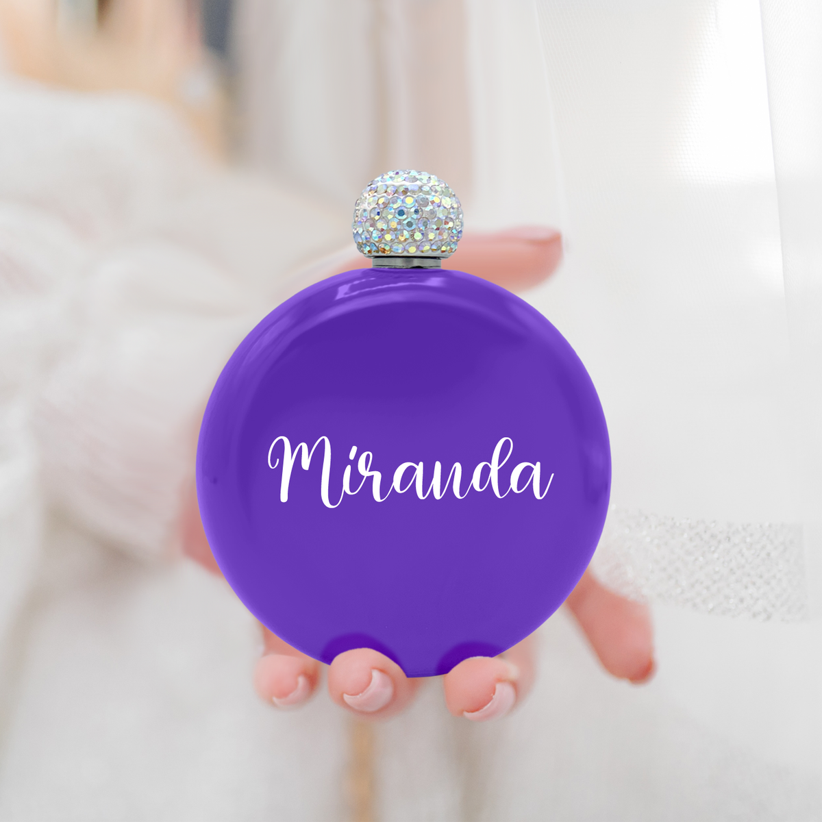 Personalized Purple Gloss 5oz Rhinestone Liquor Flask