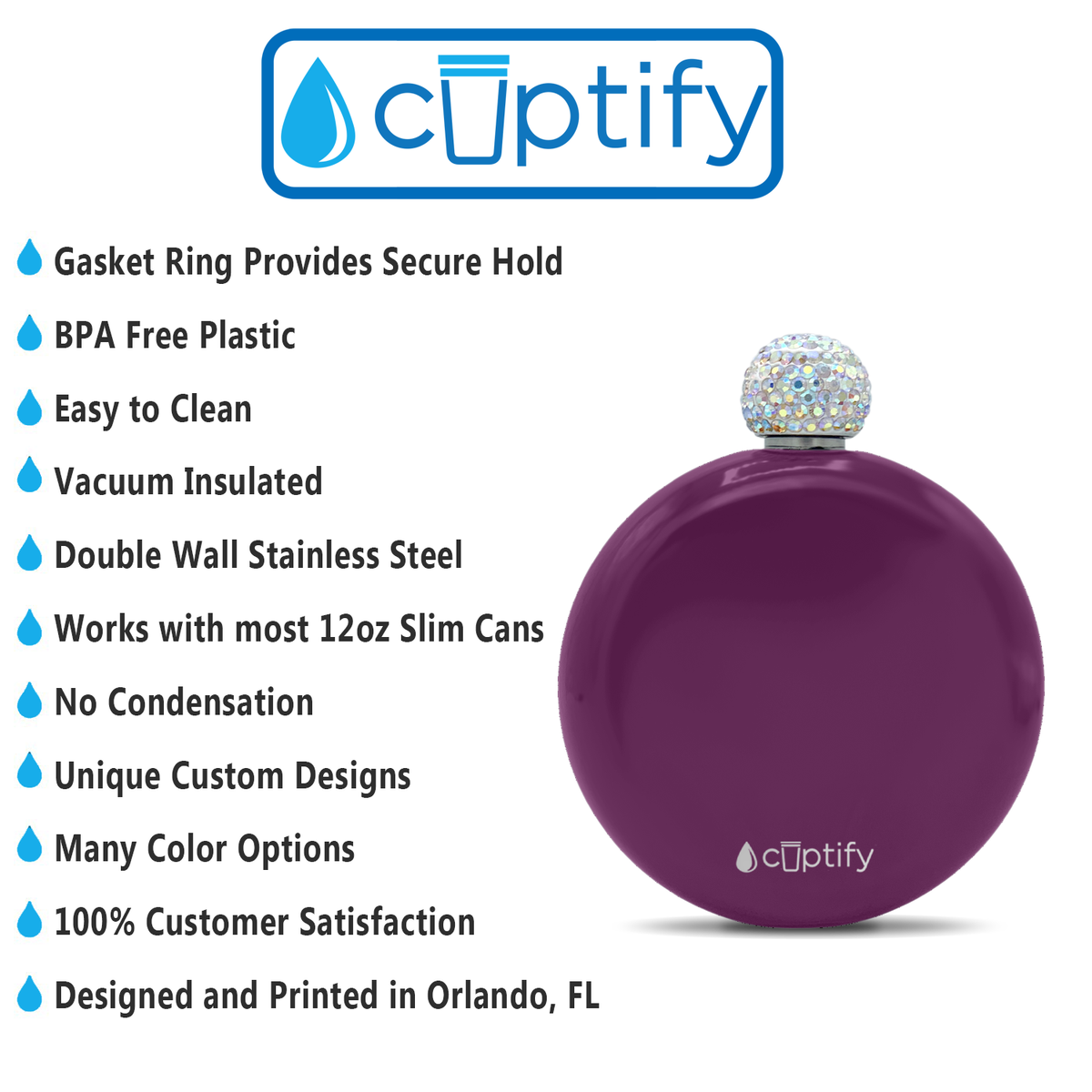 Plum Wine Gloss 5oz Rhinestone Liquor Flask