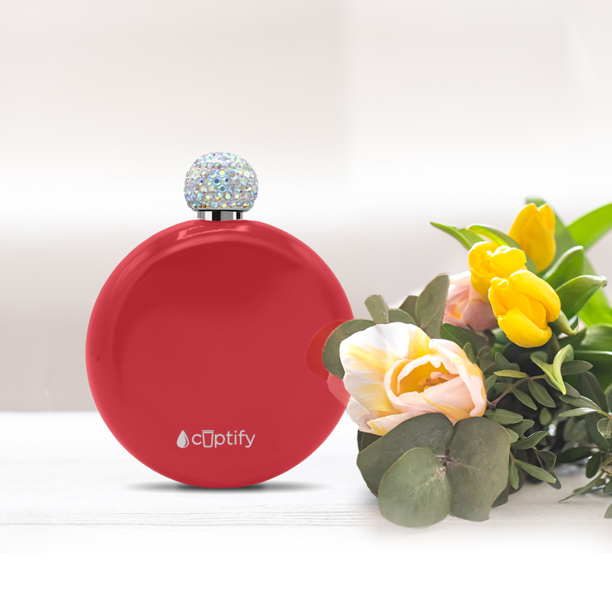 Red Gloss 5oz Rhinestone Liquor Flask