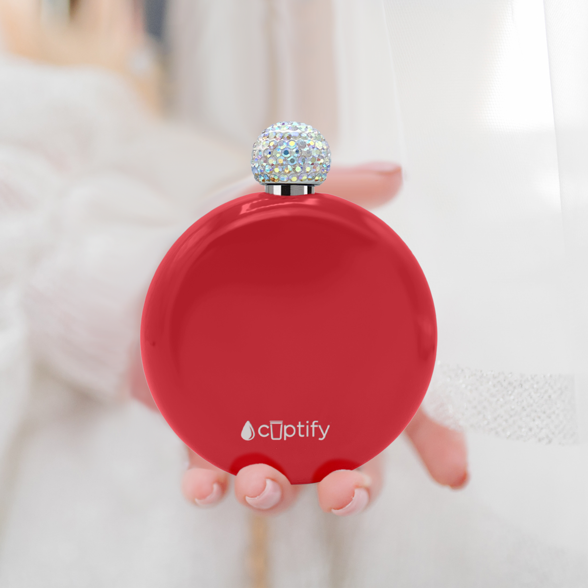 Red Gloss 5oz Rhinestone Liquor Flask