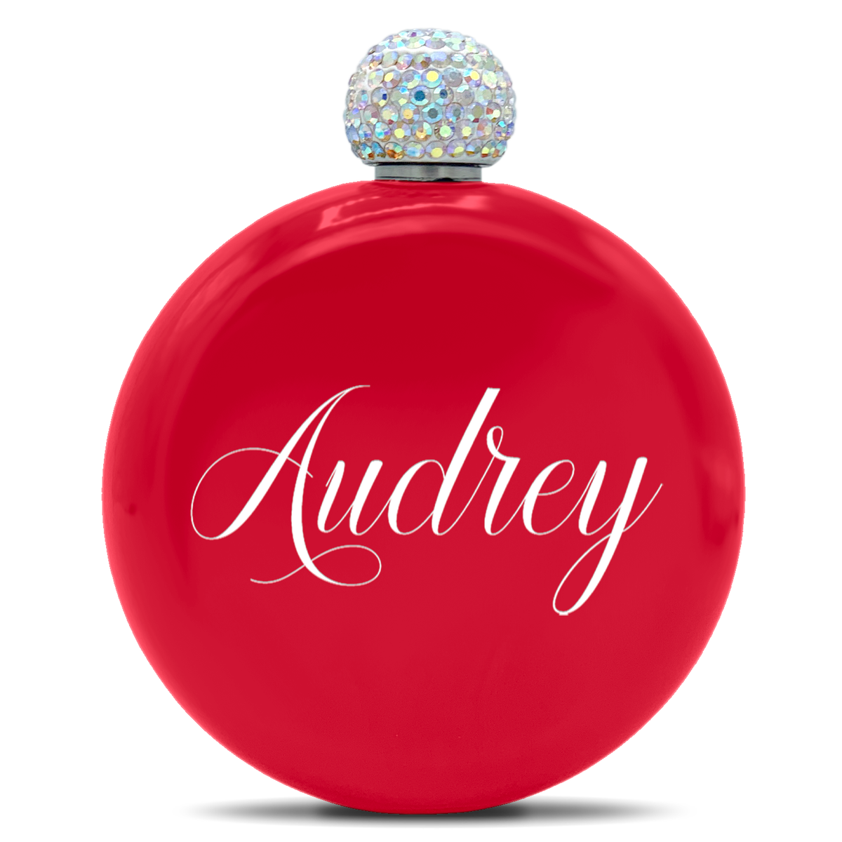 Personalized Red Gloss 5oz Rhinestone Liquor Flask
