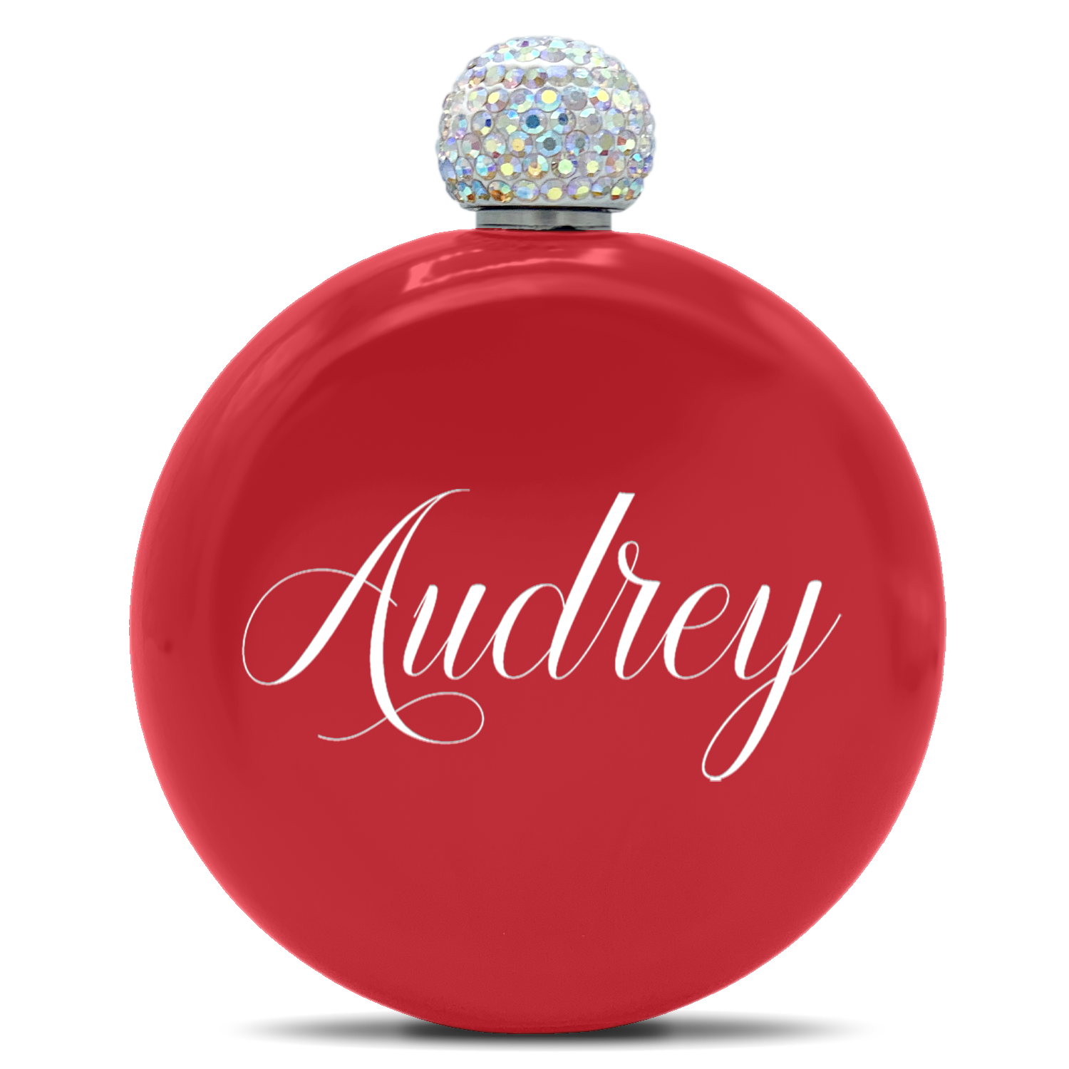 Personalized Red Gloss 5oz Rhinestone Liquor Flask